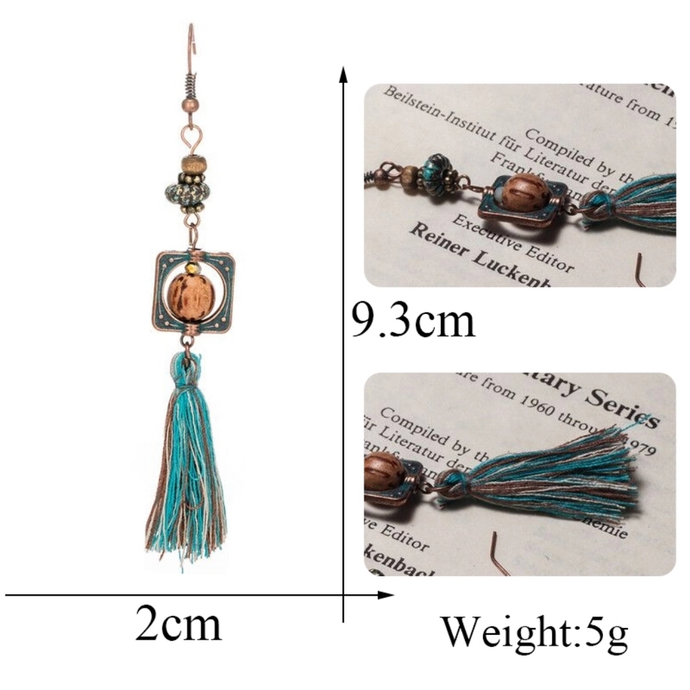 Tribal Bohemian Tassel Dangle Earrings - Picture 5 of 6